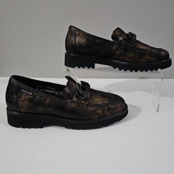 NEW Mephisto Salka Loafer 6.5 Gold Snake Print Leather Chunky Lug Sole Slip On - Picture 3 of 13